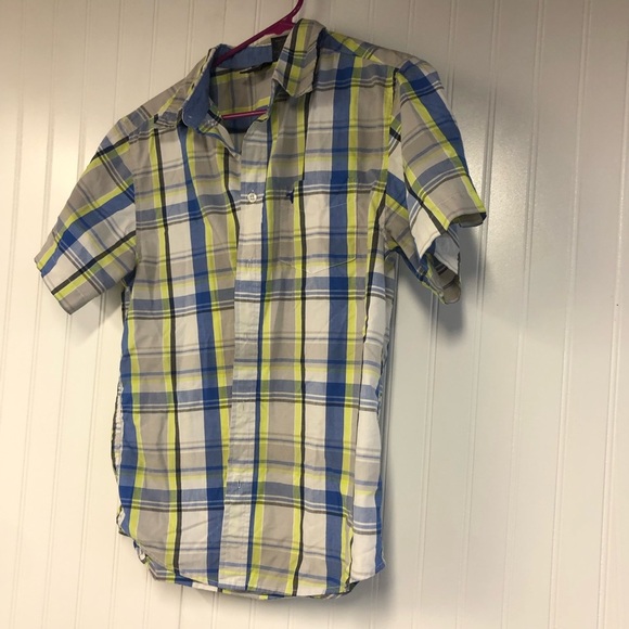 Wrangler Plaid Boys Shirt in Blue and Yellow Button Down Short Sleeve XXL 16 - Picture 2 of 4